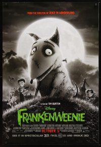 5y296 FRANKENWEENIE advance DS 1sh '12 Tim Burton, horror image of wacky dog!