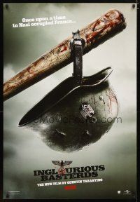 5y408 INGLOURIOUS BASTERDS teaser DS 1sh '09 Quentin Tarantino, Nazi helmet on baseball bat!