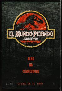 5y432 JURASSIC PARK 2 Spanish/U.S. teaser 1sh '96 The Lost World, something has survived!