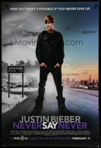 5y433 JUSTIN BIEBER: NEVER SAY NEVER advance DS 1sh '11 cool full-length image of singer!