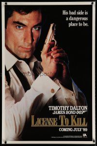 5y466 LICENCE TO KILL s-style teaser 1sh '89 cool image of Timothy Dalton as James Bond!