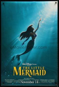 5y472 LITTLE MERMAID advance DS 1sh R97 great different artwork of Ariel, underwater cartoon!