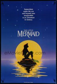 5y473 LITTLE MERMAID teaser DS 1sh '89 Disney, great cartoon image of Ariel in moonlight!