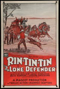 5y477 LONE DEFENDER 1sh R30s Rin-Tin-Tin in serial action, art of stage hold-up!