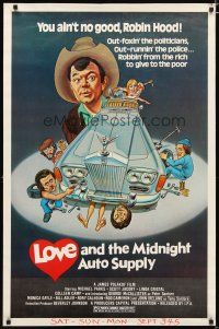 5y489 LOVE & THE MIDNIGHT AUTO SUPPLY 1sh '78 Michael Parks, funny chop shop art by Green!