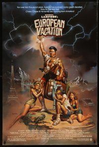 5y550 NATIONAL LAMPOON'S EUROPEAN VACATION 1sh '85 Vallejo art of Chevy Chase, Beverly D'Angelo!