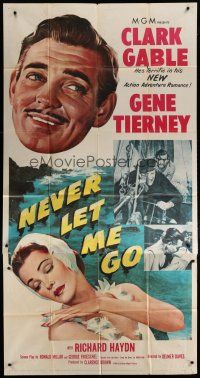 6a570 NEVER LET ME GO 3sh '53 close up art of Clark Gable & sexy Gene Tierney!