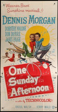 6a575 ONE SUNDAY AFTERNOON 3sh '49 wacky artwork of Dennis Morgan & Dorothy Malone on bike!