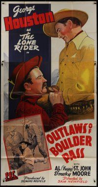 6a576 OUTLAWS OF BOULDER PASS 3sh '42 cool stone litho art of George Houston The Lone Rider!