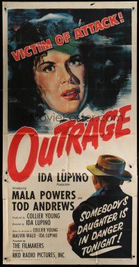 6a577 OUTRAGE 3sh '50 directed by Ida Lupino, somebody's daughter is in danger tonight!