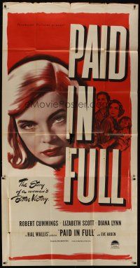 6a578 PAID IN FULL 3sh '50 different art of Lizabeth Scott, story of a woman's bitter victory!