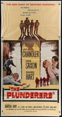 6a584 PLUNDERERS 3sh '60 Jeff Chandler, John Saxon, Dolores Hart, a new giant of western suspense!