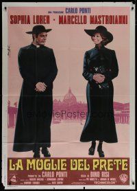 6a914 PRIEST'S WIFE Italian 1p '70 Nistri art of Sophia Loren & religious Marcello Mastroianni!