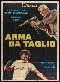 6a915 PRIME CUT Italian 1p '72 Lee Marvin w/machine gun, Gene Hackman w/cleaver, Ciriello art!