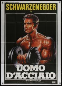 6a917 PUMPING IRON Italian 1p '86 best Enzo Sciotti art of Arnold Schwarzenegger lifting weights!