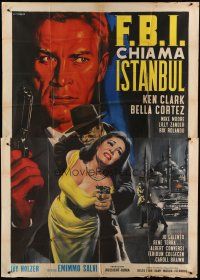 6a131 NONE BUT THE LONELY SPY Italian 2p '64 F.B.I. chiama Istanbul, cool crime art by Casaro!