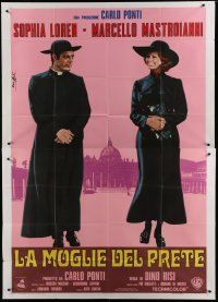 6a142 PRIEST'S WIFE Italian 2p '70 Nistri art of Sophia Loren & religious Marcello Mastroianni!