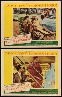 6b846 AFFAIR TO REMEMBER 2 LCs '57 Cary Grant, Deborah Kerr sitting & w/ disapproving older lady!