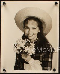 6j949 LESLIE CARON 2 deluxe 8x10 stills '58 waist high smiling portraits in hat for Gigi!