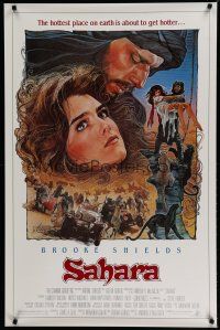 6m687 SAHARA 1sh '84 great Drew Struzan art of sexy Brooke Shields in the desert!