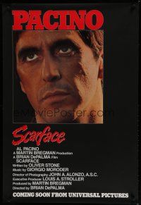 6m698 SCARFACE advance 1sh '83 close-up of Al Pacino as Tony Montana, Brian De Palma directed!