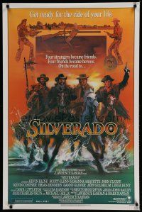 6m720 SILVERADO 1sh '85 art of Kevin Kline, Scott Glenn, Danny Glover & Costner by Bob Peak