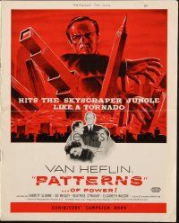 6p771 PATTERNS English pressbook '56 Rod Serling, cool art of Van Heflin knocking down skyscrapers!