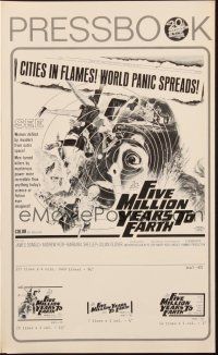 6p572 FIVE MILLION YEARS TO EARTH pressbook '67 cities in flames, world panic spreads!