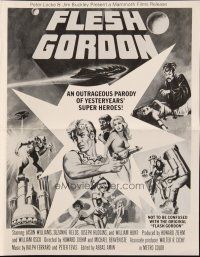 6p574 FLESH GORDON pressbook '74 sexy sci-fi spoof, different wacky erotic super hero art!