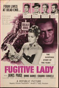 6p587 FUGITIVE LADY pressbook '51 Janis Paige, Eduardo Ciannelli, cool film noir images!