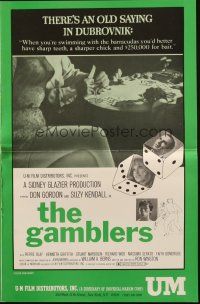 6p593 GAMBLERS pressbook '70 when swimming w/barracudas you better have sharp teeth & lots of cash!