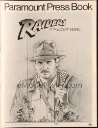 6p795 RAIDERS OF THE LOST ARK pressbook '81 art of adventurer Harrison Ford by Richard Amsel!