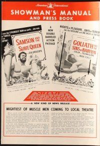 6p816 SAMSON & THE SLAVE QUEEN/GOLIATH & SINS OF BABYLON pressbook '64 cool sword & sandal!