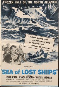 6p822 SEA OF LOST SHIPS pressbook '53 John Derek adventures to the frozen North Atlantic!