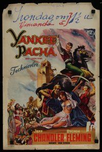 6r614 YANKEE PASHA Belgian '54 Bos art of Jeff Chandler on horse & sexy Rhonda Fleming!