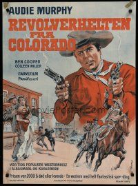 6r786 GUN FIGHT AT COMANCHE CREEK Danish '63 Wenzel art of cowboy Audie Murphy w/pistol drawn!