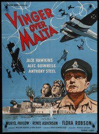 6r810 MALTA STORY Danish '55 Alec Guinness,Jack Hawkins, cool Wenzel WWII airplane artwork!