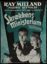 6r813 MINISTRY OF FEAR Danish '52 Fritz Lang, cool noir image of Ray Milland & Marjorie Reynolds!