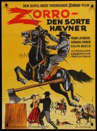 6r850 ZORRO THE AVENGER Danish '64 Frank Latimore, Maria Luz Galicia, art of masked hero on horse!