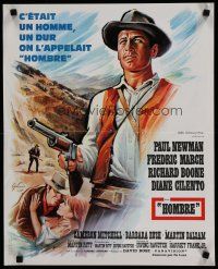 6r246 HOMBRE French 15x21 '67 cool art of Paul Newman by Boris Grinsson, directed by Martin Ritt!