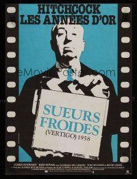 6r269 VERTIGO French 15x21 R83 great image of Alfred Hitchcock holding clapboard!