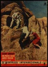 6r315 NORTH BY NORTHWEST Italian photobusta '59 Cary Grant & Eva Marie Saint attacked on mountain!