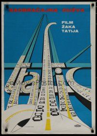 6r739 TRAFFIC Yugoslavian '71 Jacques Tati as Mr. Hulot, cool highway art!