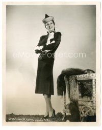 6t166 RITA HAYWORTH 8x10.25 still '40s smiling standing portrait in black dress with unusual hat!