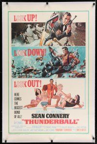 7d100 THUNDERBALL linen 1sh '65 art of Sean Connery as James Bond 007 by McGinnis & McCarthy!