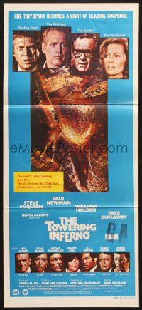 7e975 TOWERING INFERNO Aust daybill '74 McQueen & Newman, art of burning building by John Berkey!