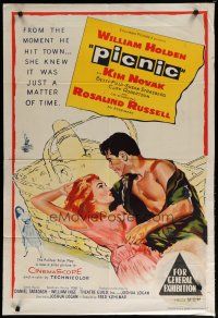 7e250 PICNIC Aust 1sh '56 great artwork of William Holden & Kim Novak!