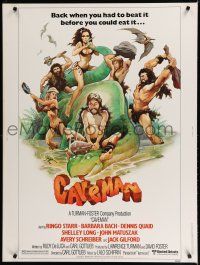 7g285 CAVEMAN 30x40 '81 wacky art of prehistoric Ringo Starr & sexy Barbara Bach!