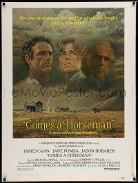 7g289 COMES A HORSEMAN 30x40 '78 cool art of James Caan, Jane Fonda & Jason Robards in the sky!