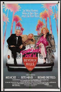 7k236 DOWN & OUT IN BEVERLY HILLS 1sh '86 Nick Nolte, Bette Midler, Richard Dreyfuss